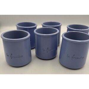 Lot Of 6 La Fermiere Yogurt Pots Periwinkle Blue Terra Cotta Oven & Freezer Safe